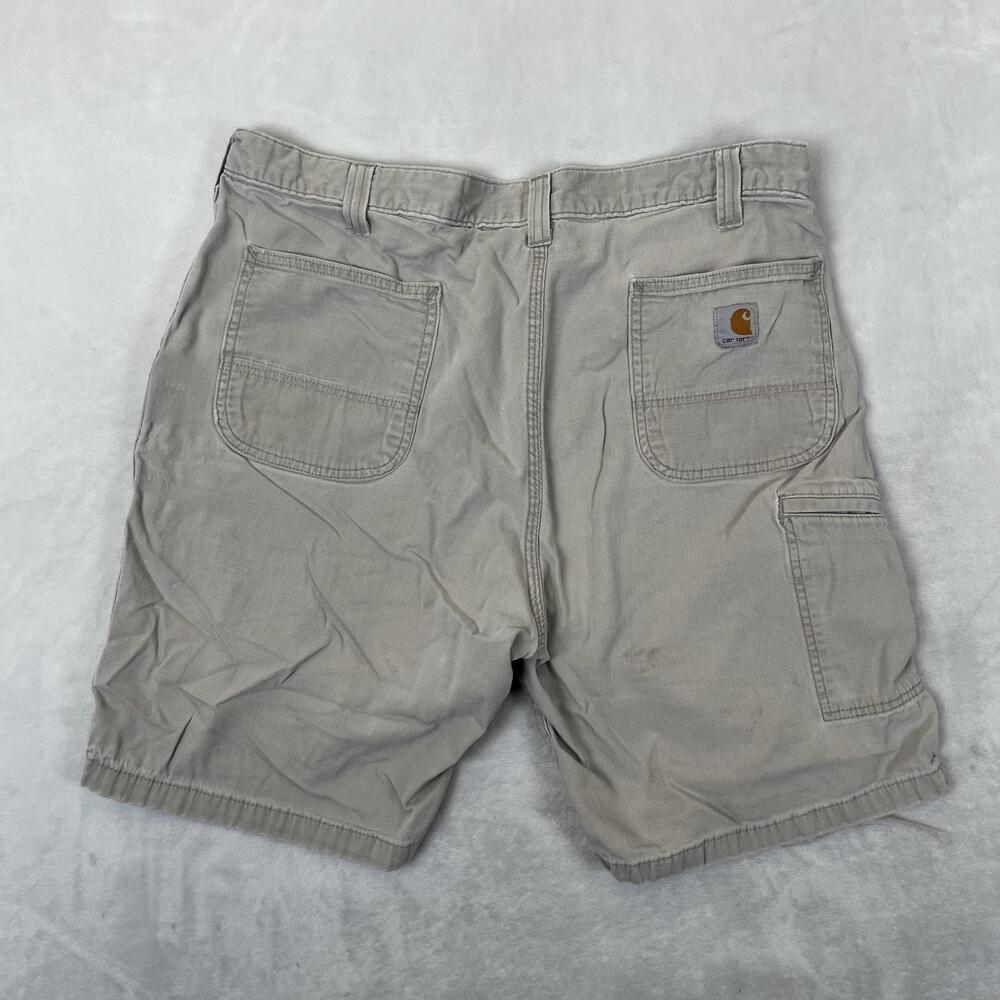 Carhartt Cargo Shorts Mens 40 Beige Canvas Relaxed Fit 9 Inseam Workwear Distres